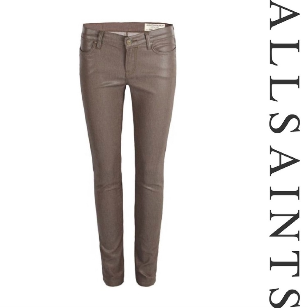 All Saints petrol Brodie coated ankle zipper jeans